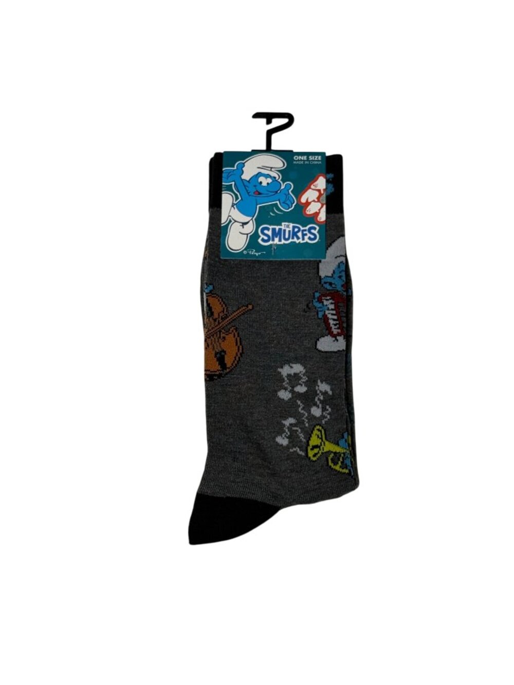 Smurfs Music Band Crew Socks Gray One Size Cartoon Novelty NWT